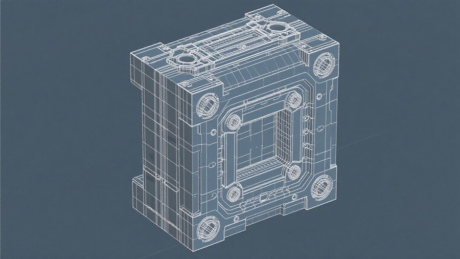 Basic injection mold structure used in custom license plate frame manufacturing.