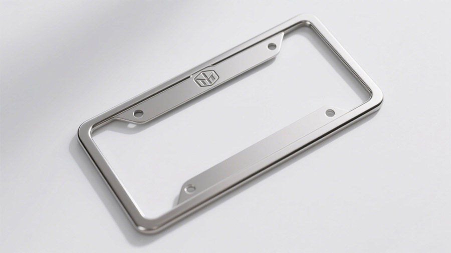 Logo-etched stainless steel frame sample