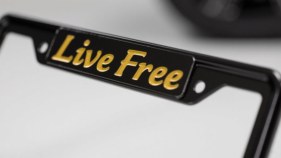 "live free" on the license plate frame